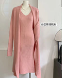 Knitted Suit For Autumn/Winter 2025 Women's Elegant Vest Dress + Long Open Shirt Jacket