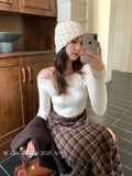 Xixi Autumn 2025 New White Standard Elegant Slanted-Sleeve-Sleeve Jacket Sweater