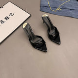 Red Fashion Long High Heel Slippers Women 2025 New Summer Wearing Pointed Out-Of-Tooth Thin And Word
