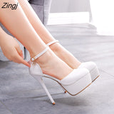 cm waterproof platform high-heeled shoes with thin heels and round heads white high-heeled wedding shoes trade plus