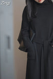 Loose Thick Winter 2023 Turtleneck Knitting Sweater Midi Dress for Women Long Sleeve Lace Maxi Dresses Oversize