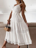 Tank Dress Women V Neck Sleeveless Chiffin Dresses Female Elegant A Line Maxi Dress Summer Ladies Hollow Out Beach