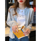 Zingj Season New Knit Cardigan Coat Korean Version Thin Thin Round Collar Long Sleeve With Sweater Black Jacket-Outfit
