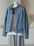 Explosion Recommended ~ Hong Kong Style Retro Blue Cowboy Jacket Women Autumn Loose Thin Short Jacket