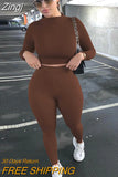 Women Two Pieces Set Fall Autumn Yoga Suit Sets Long Sleeve T-shirt Crop Tops High Waist Leggings Gym Workout