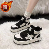 New High-Top Shoes Women's Winter Plus Velvet Warm Cotton Shoes Thick-Soled Anti-Skateboard Shoes Campus Wind Casual