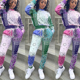 Bandana Print Two 2 Piece Set Women Fitness Sweatsuit Pullover Sweatshirt + Jogger Pants Set Tracksuit Vintage