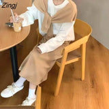 Women Sets 2 Pieces Temperament New Arrive Autumn Patchwork Sweatshirt Mid-calf Skirt Leisure Vintage Teen Tender Ulzzang