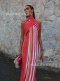 Women's Clothing Hanging Neck Strapless Pocketed Hips Striped
