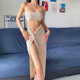 Zingj New 2023 Summer Hot Sexy One-Word Shoulder Fake Two-Piece High Waist Slit Strapless