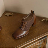 British Wind High Heel Deep Mouth Single Shoes Women In The Autumn Of 2025 New Retro Fashion Coarse Lace Leather