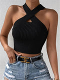 Women's New Slim Slim Cross Hanging Neck Knitted Sweater Vest