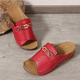 Summer New Large-Size Lady Thick-Soled Sandals Help Metal Buckle Decorative Sole Polyurethane