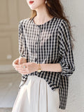 Gas Age Reduction Round Collar Plaid Women 2025 Summer New Fashion Shirt Tiling Single Buckle