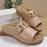 New Large-Size Lady Fashion Flat-Bottomed Slippers Metal Chain Thick-Soled Women's