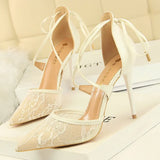 Shoes Woman Pumps Mesh Lace High Heels Sexy Party Shoes Hollow Out Cross Straps Women Sandals Stiletto Heels Women