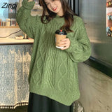 Womens Loose O-neck Long Sleeve Knitted Korean Style College Students Sweet Sweaters Leisure Autumn All-match Chic