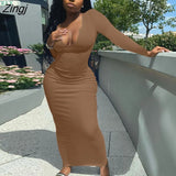Women Fashion Spring Autumn Ribbed Knitted Dress Solid Color U-shaped Collar Long Sleeve Long Dress
