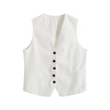 Summer Leisure Vest Set Linen-Blend Loose Vest + Shorts Set Women