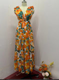 Zingj Summer New Fashion Rural Print Open Back Sexy Sling Big Place Skirt-Outfit