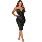 Zingj New Pure Color Sequins Sexy Halter V Collar Dress Dress