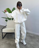 Women's Plus Velvet Set Fashion Simple Long-Sleeved Sweater Pure Color Sports Suit