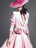 Wind Niche Stereo Rose Cut Deep V Collar 2025 Autumn New Solid Color Small Suit Short Coat