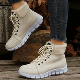 Women's Shoes In The Autumn And Winter Of 2025, High-Top Casual Base Plus Velvet Warm Snow Boots Women's Flat Bottom Short