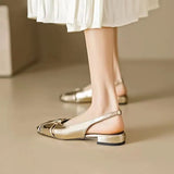 New Spring And Summer Soft Leather Sandals Women Wear Flat Shoes With Square Gold Silver