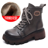Handmade Martin Boots Women Winter New Tape Heightening Single Boots Coarse And Stylish Handsome Leather