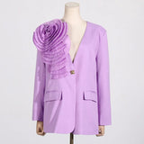 Zingj Spring And Summer New Fashion Temperament V Collar A Button Three-Dimensional Flower Splicing Design Sense Suit Coat