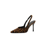 New Spring And Summer Leopard-Print Pointed Single Shoes Niche Velvet Face French High-Heeled Sandals Fairy