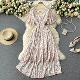 New Seaside Holiday Dress Women Spring And Autumn 2025 New Sexy V Receive Lanky