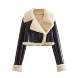 2025 New Double-Sided Loose Short Suit Collar Zipper Embellished Fur Jacket