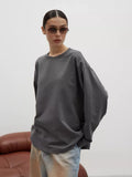 Fine Comb Cotton Solid Long-Sleeved T-Shirt Women Hot Loose Leisure Collar Top High