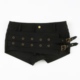 Trendy Dark Punk Style Buckle Decoration Low-Waist Sexy Babes Super Shorts