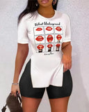 Size Women's Wear Spring And Summer 2023 New Leisure Printed Short-Sleeved Shorts Two