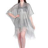Women's Sunscreen Gold And Silver Ribbon Cuffed Fork Shawl Beach
