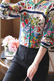 Womens Shirts Chiffon Floral Shirts Stand-up Collar Long-sleeve Blouse Women Elegant Button Up Shirt Fashion Ladies