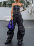 Zingj New Fashion Street Style With Chest And Waist Show Figure Hot Girl Many Pocket Jeans Cargo Pants