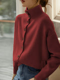 And Winter Women's Clothing Pure Color Leisure Single Row Buckle Collar Long-Sleeved Knitted Cardigan Women Elegant And