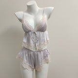 Pajamas Female Summer French Lace Lace Lace Paired Shorts Two Sets Of Ice Silk Pure Seduction Sling Strap Thin