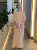 New Solid-Color Suit Round-Collar Sleb Set Of Bright Bat Shirt Wide Leg Trousers Set For