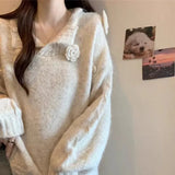 Gentle Wind Flower Design Set Sweater Women's Autumn And Winter New Lazy Wind Loose Knitted Shirt