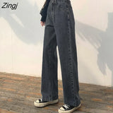 Women Spring Black Long Denim Solid Vintage Washed Korean Style Womens Students All-match Simple Leisure Streetwear