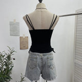 Outside Wearing Hottie Fake Two Splicing Lace Slings Vest Short Sleeveless Top