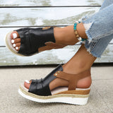 Fish Mouth Slope Heel Sandals Large-Size Folded Belt Buckle Bottom Hemp Rope Soles Women's Sandals In The Summer Of
