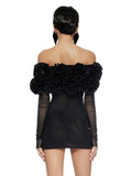 Women's New Flower Decoration Sexy Corset Dress Perspective Mesh Long-Sleeved Ass Skirt