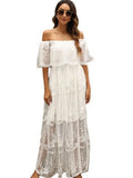 Off Shoulder Dresses White Summer Bohemian Maxi Batwing Sleeve Sexy Hollow Out Long Sundress Seleeveless Vestidos