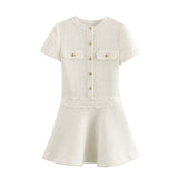 Women's New Pocket Round-Neck Texture Short-Sleeved Dress